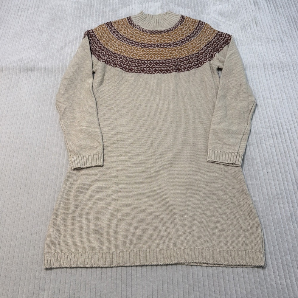 Kuhl Woman's Sz M Lucia Sweater Dress Tan and Burgundy Wool Blend
